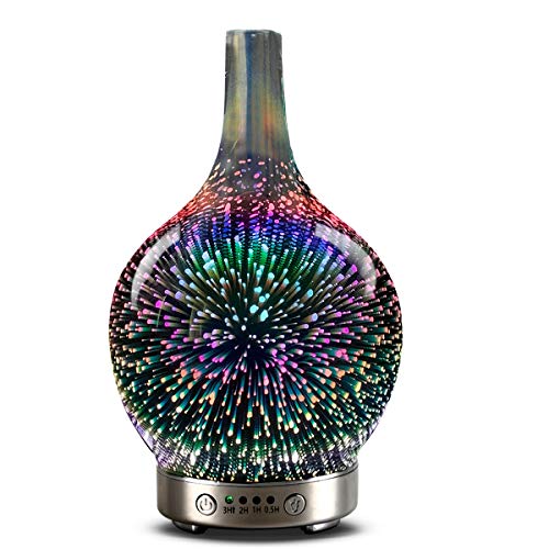 Product Cover Essential oil diffuser 3D Glass Starry Sky Aromatherapy Oil Diffuser Cold Mist Ultrasonic Humidifier With 7 Color Changing LED 120ml, Home, Office, Yoga, Baby, Sleep,Water shortage automatic shutdown