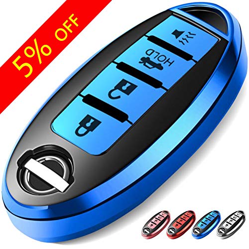 Product Cover COMPONALL for Nissan Key Fob Cover, Key Fob Case for Nissan Altima Sentra Maxima Rogue Armada Pathfinder Infiniti Premium Soft TPU Full Cover Protection Smart Remote Keyless(for 4 Button only),Blue