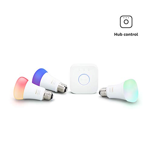 Product Cover Philips Hue White and Color Ambiance LED Smart Light Bulb Starter Kit, 3 A19 Smart Bulbs & 1 Hue Hub (Compatible with Alexa, Apple HomeKit & Google Assistant)
