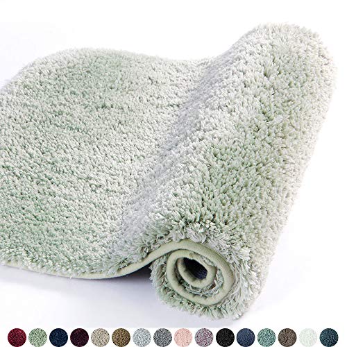 Product Cover Walensee Bathroom Rug Non Slip Bath Mat for Bathroom (16 x 24, Pale Green) Water Absorbent Soft Microfiber Shaggy Bathroom Mat Machine Washable Bath Rug for Bathroom Thick Plush Rugs for Shower
