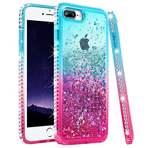 Product Cover Ruky iPhone 7 Plus Case, iPhone 8 Plus Glitter Case, Colorful Quicksand Series Soft TPU Bling Diamond Flowing Liquid Floating Girls Women Case for iPhone 6 Plus 6s Plus 7 Plus 8 Plus (Teal Pink)