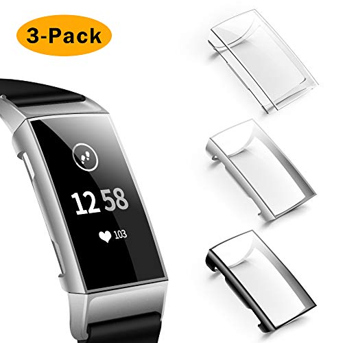 Product Cover NANW Screen Protector Compatible with Fitbit Charge 3, 3 Pack Soft Slim Full-Around Protective Charge 3 Case Cover Bumper Compatible with Charge 3 & Charge 3 SE Smartwatch