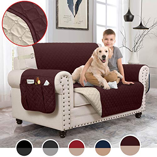 Product Cover MOYMO Reversible Chair Cover, Durable Chair Protector with 2 Inch Strap, Chair Slipcover with Pockets, Machine Washable Chair Covers for Dogs,Kids,Pets(Chair:Chocolate/Beige)