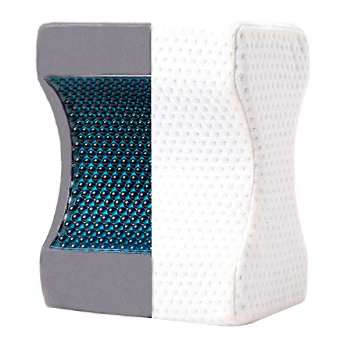 Product Cover JUMEIHUI Cooling Knee Pillow by Side Sleepers for Sciatica Relief, Back Pain, Leg Pain, Pregnancy, Hip and Joint Pain. Memory Foam with Cooling Gel (Removable and Washable Cover)