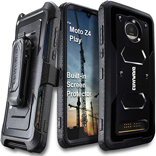 Product Cover Motorola Moto Z4 / Z4 Play (2019) case, COVRWARE Aegis Series Heavy Duty Full-Body Rugged Holster Armor Cover with [Built-in Screen Protector][Belt Swivel Clip][Kickstand], Black