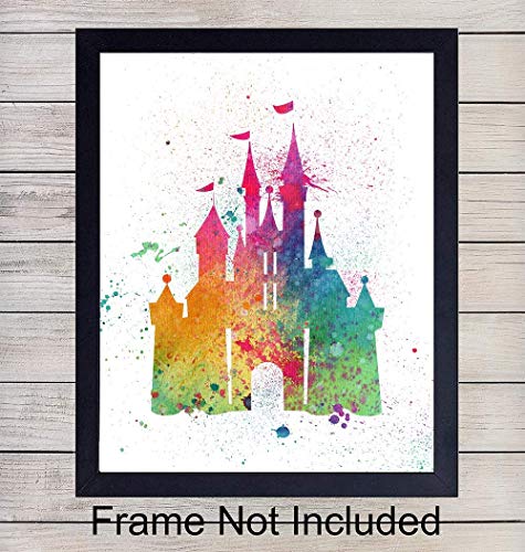 Product Cover Cinderella Castle - Fairy Tale Princess Wall Art Print - 8x10 Poster - Cool Gift For Boys or Girls Bedroom, Baby Room or Nursery - Unique Watercolor Home Decor and Room Decoration - Unframed Picture