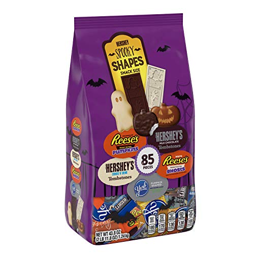 Product Cover HERSHEY'S Halloween Chocolate Candy Variety Mix (HERSHEY'S, REESE'S, & YORK) Spooky Shapes Assortment, 43.8 oz