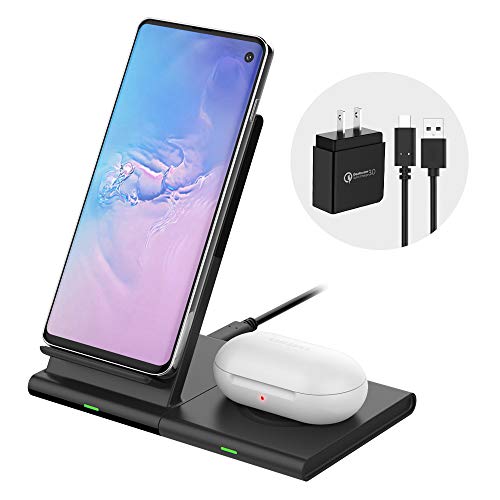 Product Cover REFLYING Wireless Charger Duo 2 in 1 Qi-Certified Magnetic Fast Charging Stand & Pad Compatible for iPhone Xs Max/XR/X,Samsung Galaxy S10/S10+/S10e,Galaxy Watch 42&46mm/Active,Galaxy Buds,AirPods