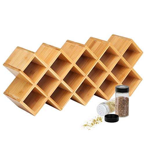Product Cover Criss-Cross 18-Jar Bamboo Countertop Spice Rack Organizer, Kitchen Cabinet Cupboard Wall Mount Door Spice Storage, Fit for Round and Square Spice Bottles, Free Standing for Counter, Cabinet or Drawers