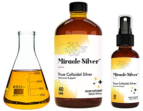 Product Cover Miracle Silver | True Colloidal Silver 40 PPM 250 mL | Nano Particle Yellow Silver | Natural Immune Booster | High Strength | Ultrafine Particles | Glass Bottle | Lab Certified