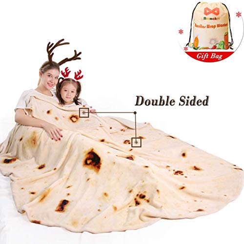 Product Cover mermaker Burritos Blanket 2.0 Double Sided for Adult and Kids, Novelty Tortilla Throw Blanket Adult 60 inches, Realistic Soft Flannel Taco Blanket (Yellow Blanket-4)