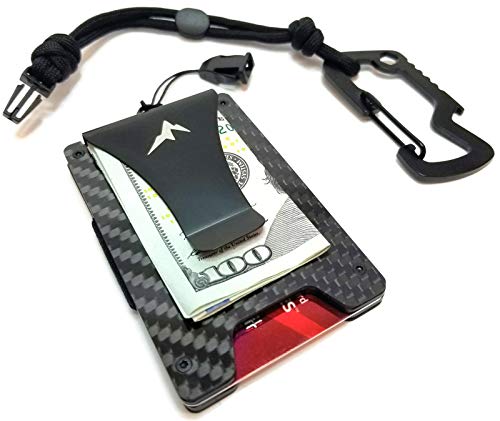 Product Cover EDC Slim Money Clip Rigid Tactical Wallet - RFID Minimalist Credit Card Holder w/Lanyard & Carabiner