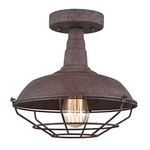 Product Cover Dazhuan Rustic Semi-Flush Ceiling Lights Metal Barn Wire Cage in Rust Finish for Foyer Kitchen Mudroom, 1-Light