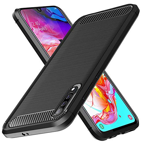 Product Cover Galaxy A70 Case, SKTGSLAMY Carbon Fiber Soft TPU Scratch Resistant Shock Absorption Case Cover for Samsung Galaxy A70 (Black)