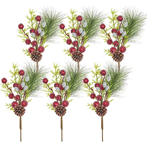 Product Cover Valery Madelyn 6 Packs Christmas Picks with Pine,Red Berries Artificial Picks for Christmas Decorations and Home Decor