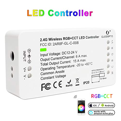 Product Cover GLEDOPTO LED Strips Controller Zigbee RGB CCT 1ID Smart Dimmer Compatible with Amazon Echo Plus Echo Show Alexa SmartThings Lightify etc, for DC12-24V LED Strip Lights (Hub Required, No WiFi)