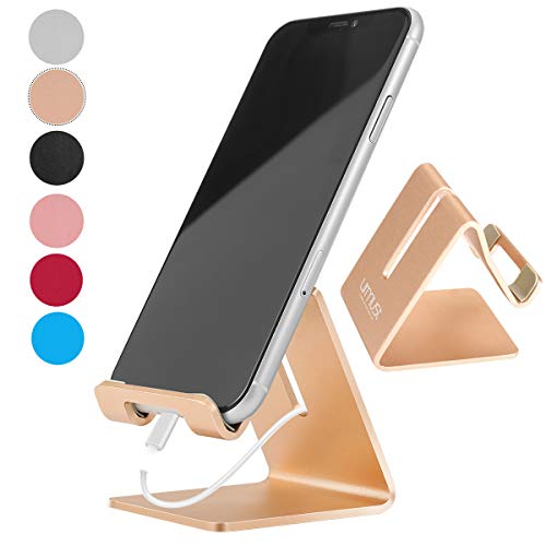 Product Cover Desk Cell Phone Stand Holder Aluminum Phone Dock Cradle Compatible with Switch, All Android Smartphone, for iPhone 11 Pro Xs Xs Max Xr X 8 7 6 6s Plus 5 5s 5c Charging, Accessories Desk (Gold)