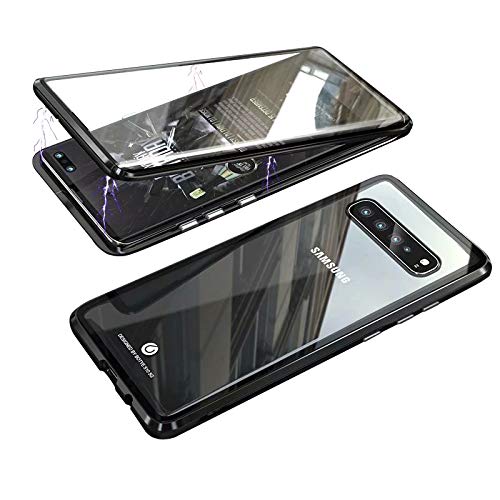 Product Cover Compatible with Samsung Galaxy S10 5G (6.7 inch) Case,Jonwelsy Strong Magnetic Adsorption Technology Cover, Metal Bumper Frame, Double-Sided Transparent Tempered Glass (Black)