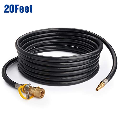 Product Cover GASPRO 20 feet Low Pressure Propane Quick-Connect Hose, RV Quick Connect Propane Hose, Quick Disconnect Propane Hose Extension - 1/4inch Safety Shutoff Valve & Male Full Flow Plug for RVs