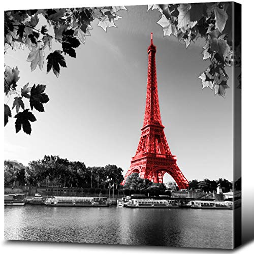 Product Cover Eiffel Tower Wall Art Paris Wall Decor France Canvas Prints Black and White Red Beautiful Lake Water Landscape Giclee Print Gallery Wrap Modern Home Office Decoration Stretched Ready to Hang (12x12)