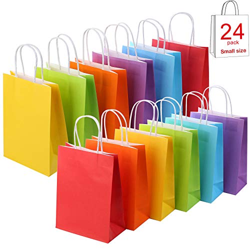 Product Cover 24 Pieces Kraft Paper Party Favor Bags with Handle Assorted Colors (Rainbow)