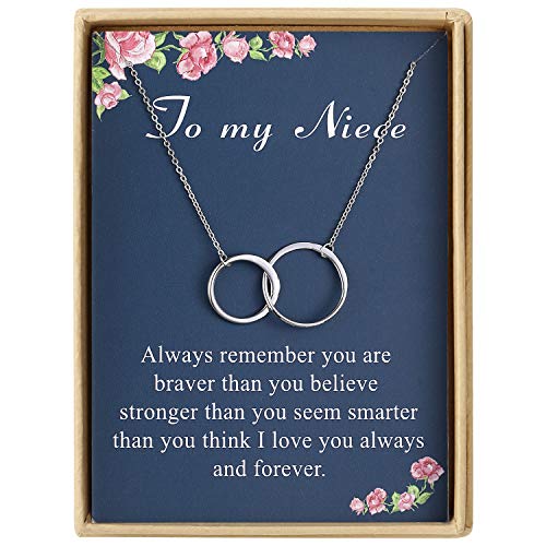 Product Cover Birthday Gifts for Niece Delicate Two Interlocking Infinity Double Circles Sterling Silver My Niece Necklace Christmas Gifts Women