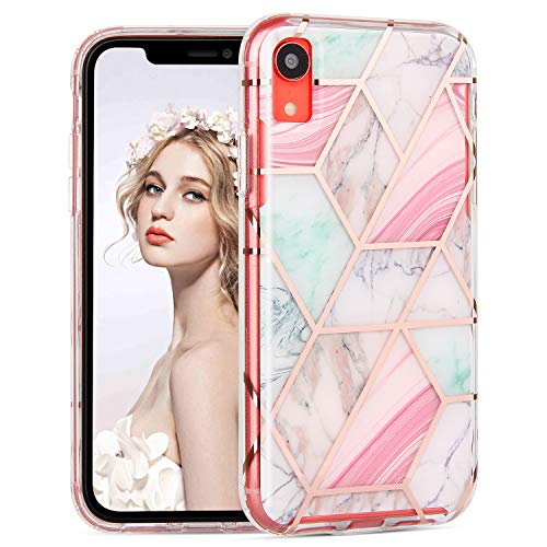 Product Cover iPhone Xr Case, Imikoko iPhone Xr Case Marble Shiny Rose Gold Bling Glitter Sparkle Shockproof Cover Glossy Flexible Clear TPU Bumper Cases for Apple iPhone Xr.
