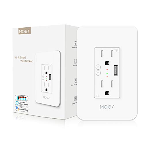 Product Cover MOES WiFi Smart Wall Outlet,15A Divided Control 2 In wall Socket with USB Interface,Smart Life/Tuya APP Remote Control Compatible with Alexa and Google Home No Hub Required