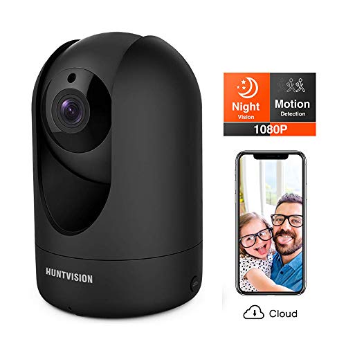 Product Cover Huntvision Security Camera, Surveillance Camera, 1080p/Pan/Tilt/Zoom Smart Wi-Fi Camera with Night Vision, Free Cloud Storage, Enhanced Real-Time 2-Way Audio, Motion/Sound Detection, Black