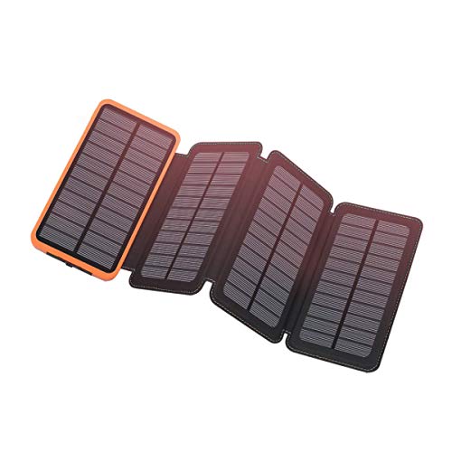 Product Cover Solar Charger 12000mAh,EREMOKI Solar Power Bank Portable Waterproof Foldable Camping Travel Charger with 4 Solar Panels,Fast Charge Pack with 2 USB Ports Compatible with Smartphones,Tablets and More