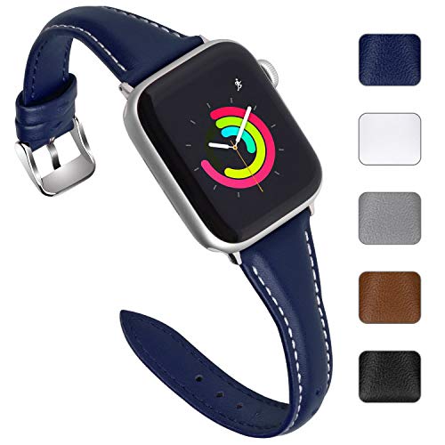 Product Cover Fullmosa Leather Band Compatible Apple Watch 40mm/38mm/42mm/44mm,Sliim Strap for iWatch Band Series 5/4/3/2/1, Hermes, Nike+, Edition, Sport, Dark Blue 40mm
