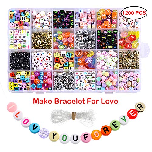 Product Cover DoreenBow 1200PCS Letter Beads 24 Types Acrylic Letter Beads for Bracelets Craft Beads for DIY A-Z Alphabet Letter Beads for Jewelry Making, Necklaces, Key Chains and Kids Jewelry