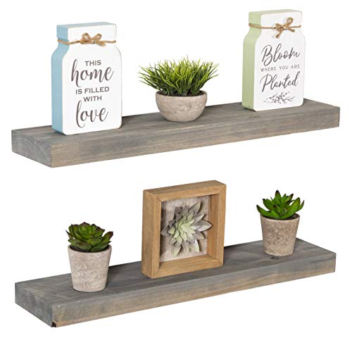 Product Cover Imperative Décor Floating Shelves Rustic Wood Wall Shelf USA Handmade | Set of 2 (Grey, 24