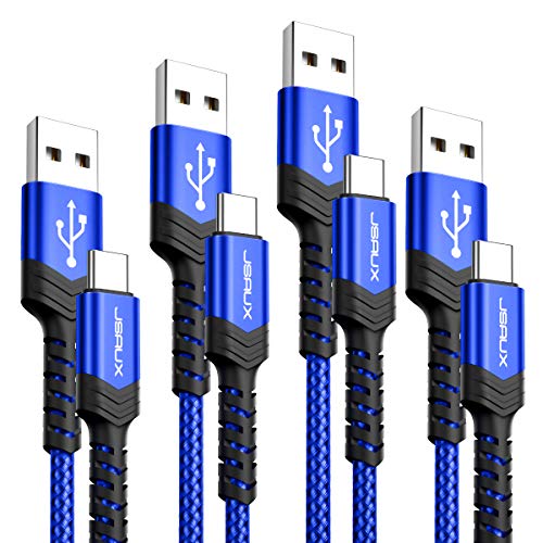 Product Cover USB Type C Cable 3A Fast Charging,JSAUX 4-Pack(10ft+6.6ft+3.3ft+1ft) USB A to C Charger Braided Charge Cord Compatible with Samsung Galaxy S10 S9 S8 Plus Note 10 9 8,Moto Z,LG V20 G8 G7 and More(Blue)