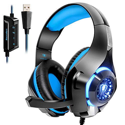 Product Cover Beexcellent USB Gaming Headset for PC, 7.1 Surround Sound Computer Gaming Headphones, PC Headset with Noise Canceling Mic Volume Control LED Light for PC Mac Laptop