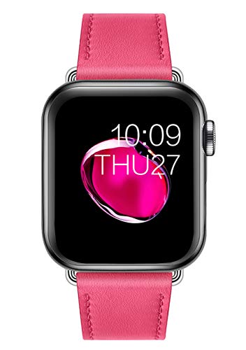Product Cover Compatible for Women Apple Watch Band 40mm 38mm,44mm 42mm, Genuine Leather Watch Band, Women Wristband Strap for iWatch Series 4/3/2/1 with Stainless Steel Metal Buckle,Rosy (Rosy, 42/44mm)