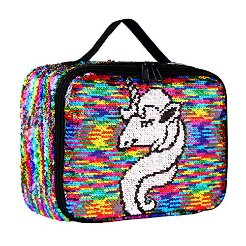 Product Cover Insulated Mermaid Lunch Box, Reversible Sequin Flip Color Change Fashion Lunch Tote, Perfect for Working Women or Kids (Unicorn001)