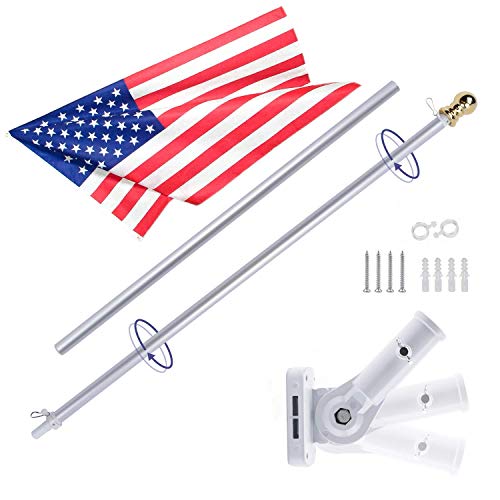 Product Cover Gientan 6FT Aluminum Tangle Free Spinning Flag Pole Kit with US 100% Polyester Flag, Premium Heavyduty American Flagpole with Stainless Steel Clip & Metal Bracket for Residential or Commercial, Silver