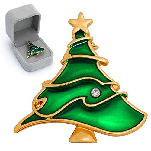 Product Cover Christmas Tree Brooch Enamel Pin, Luxiv Tree Badges Enamel Lapel Pin Cartoon Brooch for Women Backpack Pin with Gift Box for Clothing, Bags, Hats, Scarves