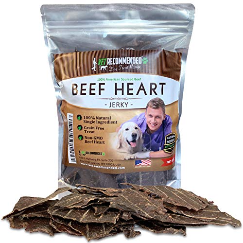 Product Cover Vet Recommended Beef Heart Jerky for Dogs (8oz Bag) - Natural Source of Taurine Dog Treat, Make Your Dog Healthy, Stronger and Happier. 100% Natural & USA Grown Beef