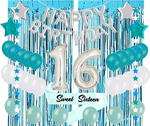 Product Cover Sweet 16 Sixteenth 16th Birthday Decorations Turquoise Blue Party Balloons Supplies 32