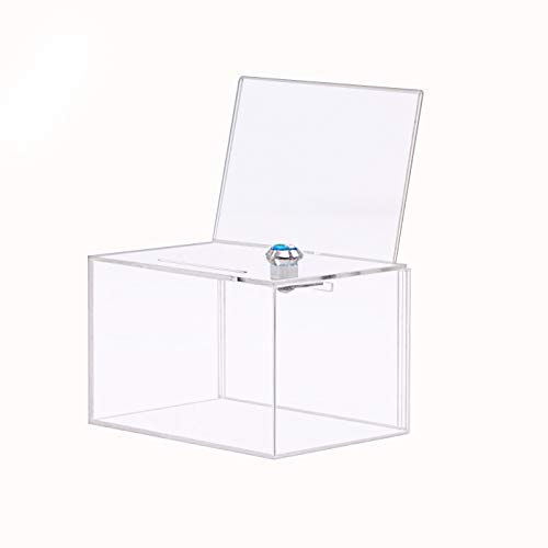 Product Cover Donation Box with Lock,Acrylic Ballot/Suggestion Box with 4x6 Ad Frame, Clear Storage Container Ticket Vote Box