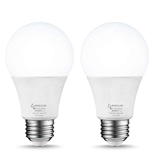 Product Cover LOHAS Smart WiFi LED Light Bulb, Dimmable A19 LED Daylight Smart Bulbs 5000K, 50W(8W) Equivalent Compatible with Alexa, Google Home Assistant, Siri Remote Control by Smart Phone APP, E26 Base, 2 Pack
