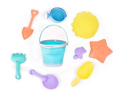 Product Cover Dejaroo Silicone Beach Toys - 9 Piece Kid's Sand Toy Set - Buckets, Molds, Shovels, Rakes, Etc.