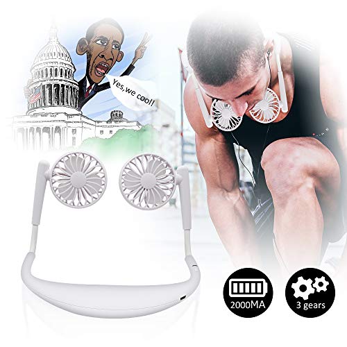 Product Cover TOA Small Fan Portable Fans Portable Mini Portable Fan Hands Free Fan USB Charging Fan Neck Fan Easy to Adjust Direction. Suitable for Jogging, Cycling, Outdoor, Working, Traveling (White)