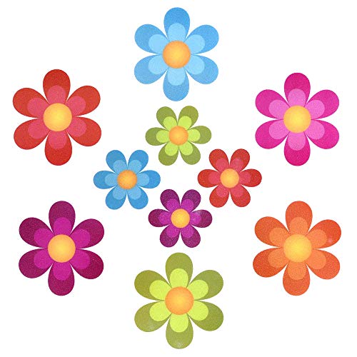 Product Cover Pack of 10,Non Slip Bathtub Stickers,Adhesive Decals With Bright Colors,Ideal Large Appliques For Your family's Safety,Suit for Bath Tub,Stairs,Shower Room & Other Slippery Surfaces.(Bright Flowers)
