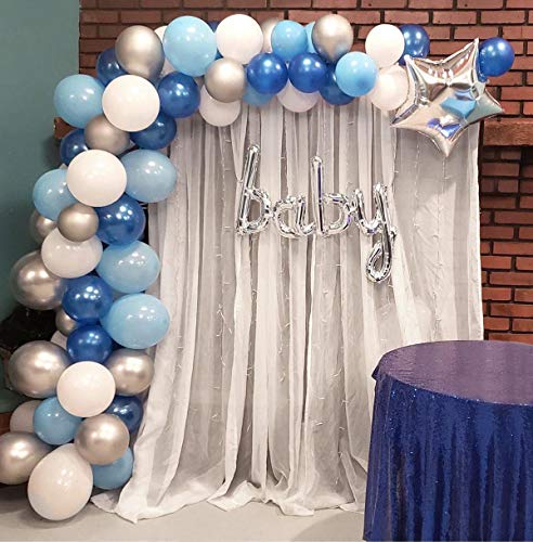 Product Cover Balloon Garland Arch Kit Blue and White Silver 16Ft Long 100pcs Balloons Pack For Boy Baby Shower Birthday Party Centerpiece Backdrop Background Decorations