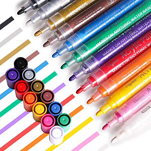 Product Cover Sweejar Acrylic-Paint-Pens, Set of 12 Colors Paint Markers for Rock, Ceramic, Porcelain, Glass, Wood, Mugs
