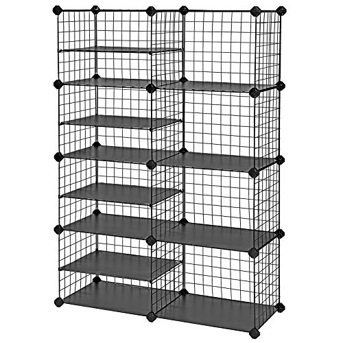Product Cover SONGMICS 8 Cubes Shoe Rack with Dividers, Cube Storage Unit, Interlocking Metal Wire Organizer, Modular Cabinet, DIY for Closet, Living Room, Kid's Room, 48.4 x 12.2 x 48.4 Inches, Black ULPI401H