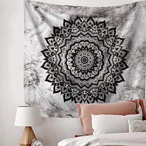 Product Cover Indusleaf Psychedelic Mandala Tapestry Wall Hanging - Bohemian Living Room Wall Decor for Women Girls, Black and White Boho Medallion Tapestry for Room